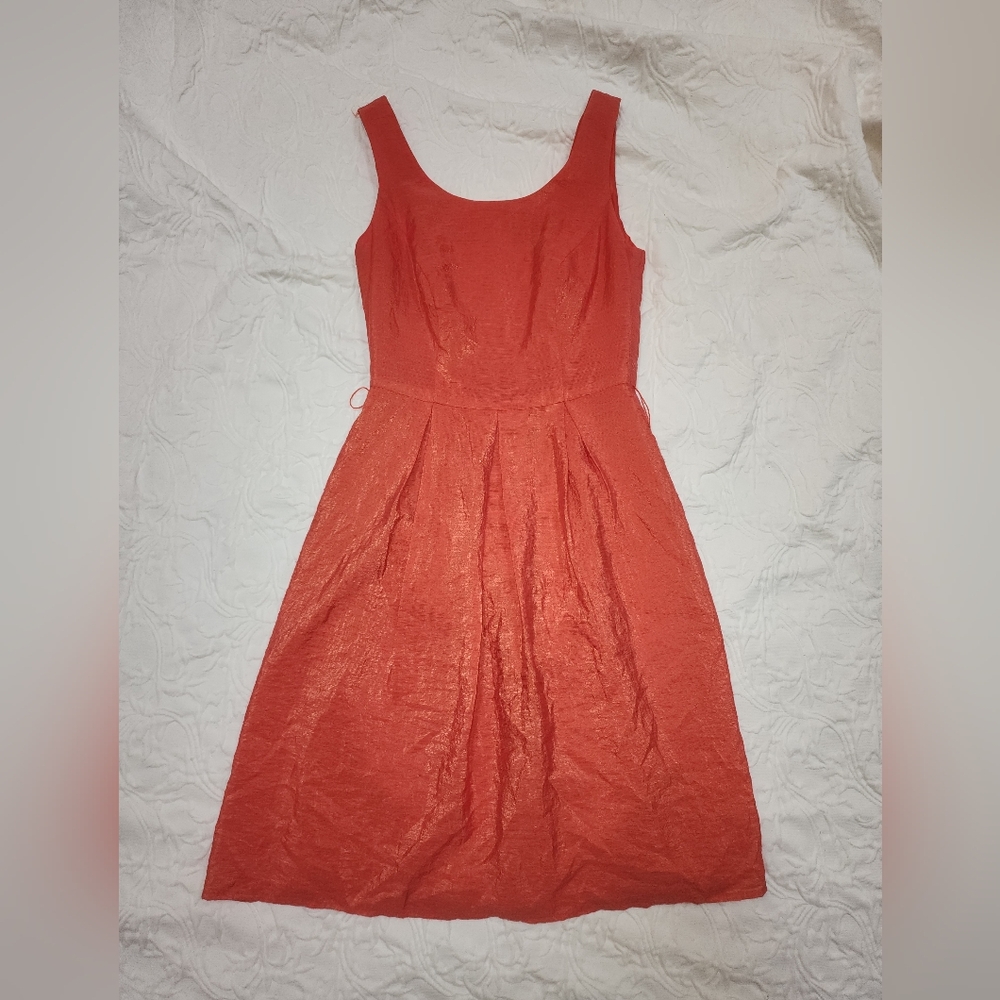 Chaps Dark Coral Pink Fitted Summer Dress with Strap Belt Sleeveless Dress Sz 4